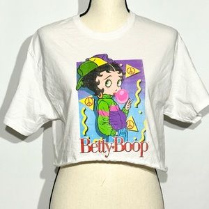 Betty Boop Women's Officially Licensed Vintage Art Crop Top Tee T-Shirt - White